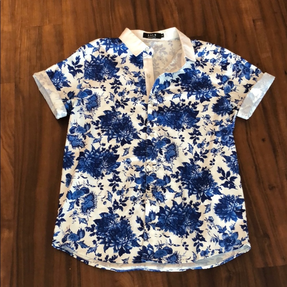 Blue Floral Hawaiian Shirt NWOT